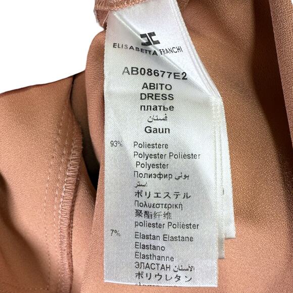 Elisabetta Franchi Size L 44 Abito Dress Mauve Pink Ruffle Trim Statement Sleeve - Picture 9 of 16